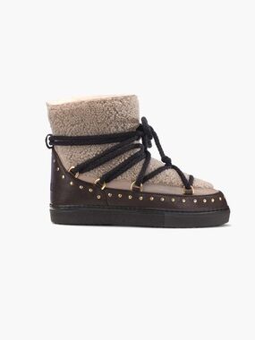 Inuikii Anthropologie Curly Rock Brown Sherpa Lace-Up Winter Boots Cozy Bold